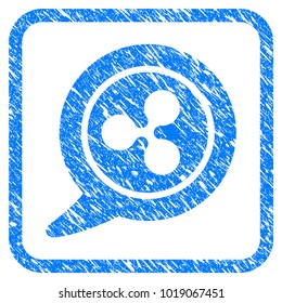 Ripple Message Balloon rubber seal stamp watermark. Icon vector symbol with grunge design and dust texture in rounded squared frame. Scratched blue sticker on a white background.