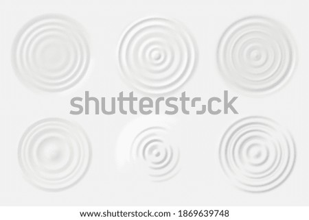 Ripple milk. Top view cream, wave circles of yogurt. Realistic shampoo fluid rounds, abstract white drop liquid puddle on surface vector set