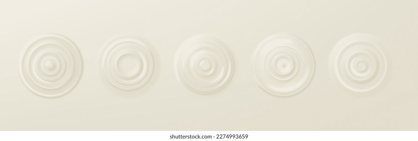 Ripple milk wave effect set. Concentric circles on white background. Milk drop splash effect. Vector abstract waves surface circles on light