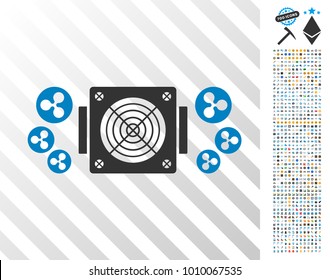 Ripple Mining Asic Device pictograph with 700 bonus bitcoin mining and blockchain pictographs. Vector illustration style is flat iconic symbols designed for blockchain software.