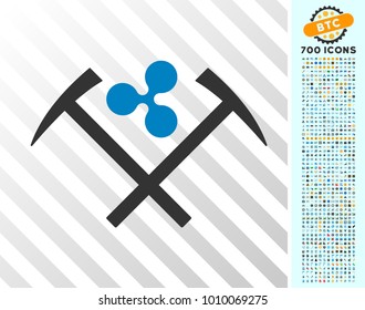 Ripple Mining Hammers icon with 7 hundred bonus bitcoin mining and blockchain design elements. Vector illustration style is flat iconic symbols designed for crypto currency websites.