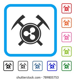 Ripple Mining Hammers icon. Flat gray pictogram symbol in a blue rounded squared frame. Black, gray, green, blue, red, orange color variants of Ripple Mining Hammers vector.