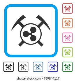 Ripple Mining Hammers icon. Flat grey iconic symbol inside a blue rounded frame. Black, gray, green, blue, red, orange color variants of Ripple Mining Hammers vector. Designed for web and app UI.