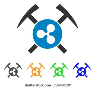 Ripple Mining Hammers icon. Vector illustration style is a flat iconic ripple mining hammers symbol with grey, yellow, green, blue color versions. Designed for web and software interfaces.