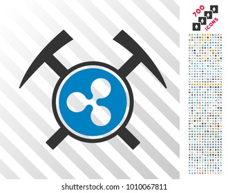 Ripple Mining Hammers pictograph with 700 bonus bitcoin mining and blockchain pictures. Vector illustration style is flat iconic symbols designed for cryptocurrency websites.