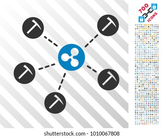 Ripple Mining Network pictograph with 700 bonus bitcoin mining and blockchain pictograms. Vector illustration style is flat iconic symbols designed for cryptocurrency websites.