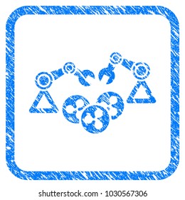 Ripple Mining Robotics rubber seal stamp watermark. Icon vector symbol with grunge design and dust texture in rounded frame. Scratched blue emblem on a white background.