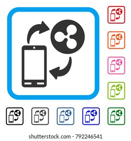 Ripple Mobile Banking icon. Flat gray iconic symbol in a blue rounded frame. Black, gray, green, blue, red, pink color variants of ripple mobile banking vector. Designed for web and software UI.