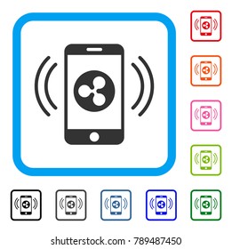 Ripple Mobile Control icon. Flat gray pictogram symbol in a blue rounded rectangular frame. Black, gray, green, blue, red, orange color additional versions of Ripple Mobile Control vector.