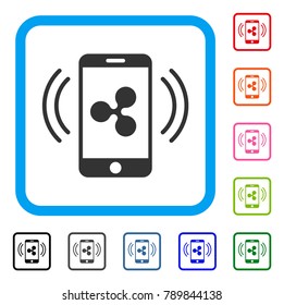 Ripple Mobile Control icon. Flat gray iconic symbol inside a blue rounded rectangular frame. Black, gray, green, blue, red, orange color variants of Ripple Mobile Control vector.