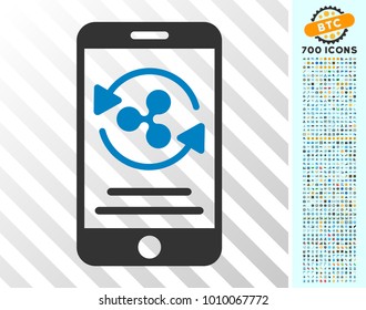 Ripple Mobile Payment icon with 700 bonus bitcoin mining and blockchain pictographs. Vector illustration style is flat iconic symbols designed for cryptocurrency apps.