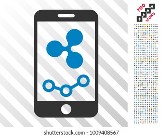 Ripple Mobile Report icon with 7 hundred bonus bitcoin mining and blockchain clip art. Vector illustration style is flat iconic symbols designed for blockchain software.
