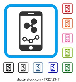 Ripple Mobile Report icon. Flat grey pictogram symbol inside a blue rounded rectangle. Black, grey, green, blue, red, pink color variants of ripple mobile report vector. Designed for web and app UI.