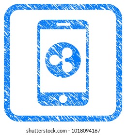 Ripple Mobile rubber seal stamp watermark. Icon vector symbol with grunge design and dirty texture in rounded rectangle. Scratched blue sticker on a white background.