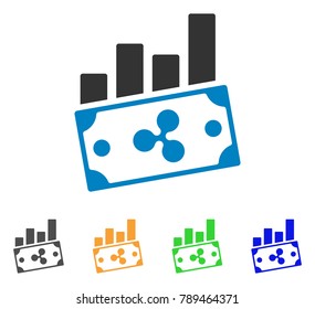 Ripple Money Charts icon. Vector illustration style is a flat iconic ripple money charts symbol with grey, yellow, green, blue color versions. Designed for web and software interfaces.