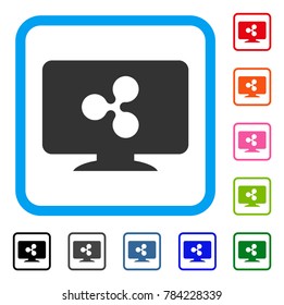Ripple Monitor icon. Flat gray iconic symbol inside a blue rounded squared frame. Black, gray, green, blue, red, orange color additional versions of Ripple Monitor vector. Designed for web and app UI.
