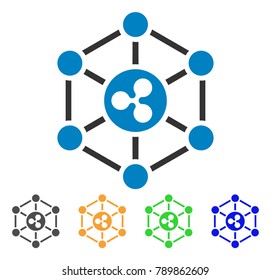 Ripple Network icon. Vector illustration style is a flat iconic ripple network symbol with grey, yellow, green, blue color versions. Designed for web and software interfaces.