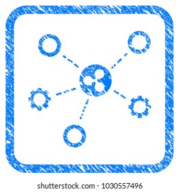 Ripple Network Structure rubber seal stamp watermark. Icon vector symbol with grunge design and unclean texture in rounded squared frame. Scratched blue stamp imitation on a white background.