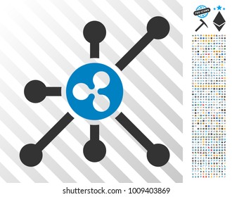 Ripple Node icon with 700 bonus bitcoin mining and blockchain pictures. Vector illustration style is flat iconic symbols designed for cryptocurrency software.