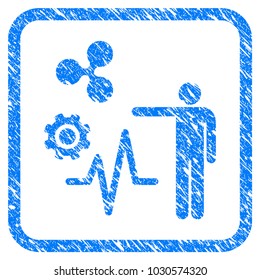 Ripple Object Analysis rubber seal stamp imitation. Icon vector symbol with grunge design and corrosion texture in rounded square frame. Scratched blue stamp imitation on a white background.