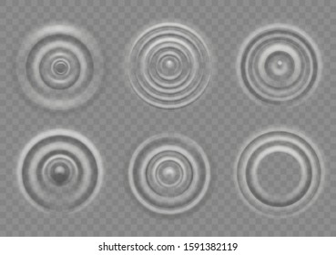 Ripple on water surface. Splash water impact top view, circle water ripples, liquid swirl effect with circular waves vector motion of drops texture