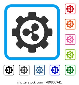 Ripple Options Gear icon. Flat grey pictogram symbol inside a blue rounded rectangular frame. Black, gray, green, blue, red, orange color versions of Ripple Options Gear vector.