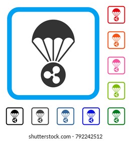 Ripple Parachute icon. Flat gray iconic symbol inside a blue rounded square. Black, grey, green, blue, red, orange color variants of ripple parachute vector. Designed for web and software UI.