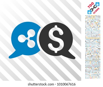 Ripple Payments Chat icon with 700 bonus bitcoin mining and blockchain symbols. Vector illustration style is flat iconic symbols designed for crypto currency software.