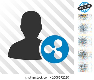 Ripple Person Loan pictograph with 700 bonus bitcoin mining and blockchain symbols. Vector illustration style is flat iconic symbols designed for blockchain websites.