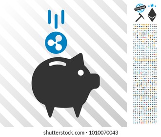 Ripple Piggy Bank icon with 700 bonus bitcoin mining and blockchain pictograms. Vector illustration style is flat iconic symbols designed for cryptocurrency software.