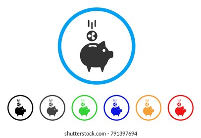 Ripple Piggy Bank rounded icon. Style is a flat gray symbol inside light blue circle with additional color variants. Ripple Piggy Bank vector designed for web and software interfaces.