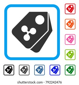 Ripple Price Tags icon. Flat gray pictogram symbol in a blue rounded square. Black, grey, green, blue, red, orange color variants of ripple price tags vector.