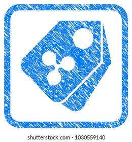 Ripple Price Tags rubber seal stamp watermark. Icon vector symbol with grunge design and corrosion texture in rounded square frame. Scratched blue emblem on a white background.