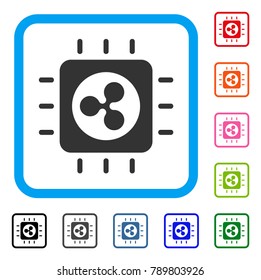 Ripple Processor Chip icon. Flat grey iconic symbol inside a blue rounded rectangular frame. Black, gray, green, blue, red, orange color variants of Ripple Processor Chip vector.