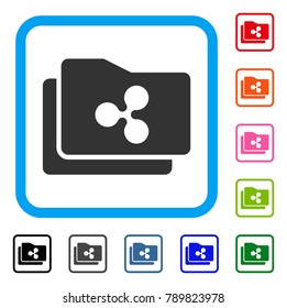 Ripple Purse icon. Flat gray pictogram symbol in a blue rounded rectangular frame. Black, gray, green, blue, red, orange color variants of Ripple Purse vector.