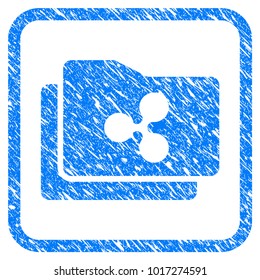 Ripple Purse rubber seal stamp imitation. Icon vector symbol with grunge design and corrosion texture in rounded square. Scratched blue emblem on a white background.