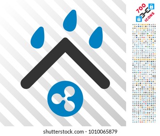 Ripple Rain Roof icon with 7 hundred bonus bitcoin mining and blockchain pictographs. Vector illustration style is flat iconic symbols designed for cryptocurrency apps.