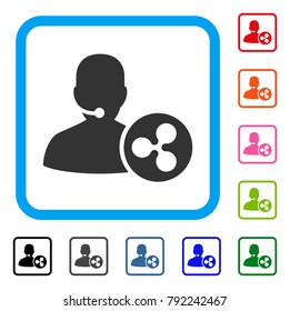 Ripple Receptionist icon. Flat gray pictogram symbol inside a blue rounded rectangular frame. Black, gray, green, blue, red, pink color variants of ripple receptionist vector.