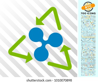 Ripple Recycling icon with 700 bonus bitcoin mining and blockchain pictograms. Vector illustration style is flat iconic symbols designed for blockchain software.