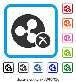 Ripple Reject icon. Flat gray iconic symbol inside a blue rounded square. Black, gray, green, blue, red, orange color versions of Ripple Reject vector. Designed for web and application user interface.