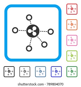 Ripple Relations icon. Flat grey pictogram symbol inside a blue rounded square. Black, gray, green, blue, red, orange color variants of Ripple Relations vector.