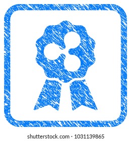 Ripple Reward Ribbons rubber seal stamp watermark. Icon vector symbol with grunge design and unclean texture in rounded square frame. Scratched blue sticker on a white background.