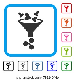 Ripple Sales Funnel icon. Flat grey iconic symbol inside a blue rounded rectangle. Black, grey, green, blue, red, pink color versions of ripple sales funnel vector.