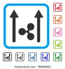 Ripple Send Arrows icon. Flat gray iconic symbol inside a blue rounded rectangular frame. Black, gray, green, blue, red, orange color versions of Ripple Send Arrows vector.