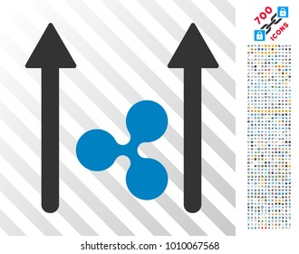 Ripple Send Arrows pictograph with 7 hundred bonus bitcoin mining and blockchain images. Vector illustration style is flat iconic symbols designed for crypto currency software.