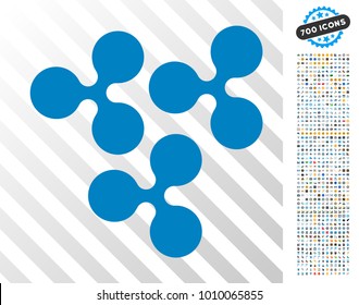 Ripple Set icon with 700 bonus bitcoin mining and blockchain icons. Vector illustration style is flat iconic symbols designed for cryptocurrency apps.