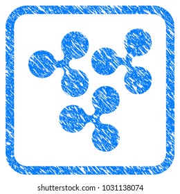 Ripple Set rubber seal stamp imitation. Icon vector symbol with grunge design and dirty texture in rounded squared frame. Scratched blue emblem on a white background.