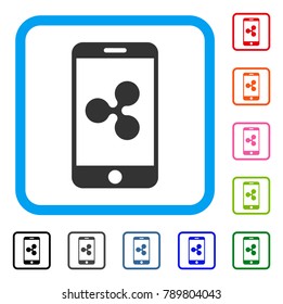 Ripple Smartphone icon. Flat gray iconic symbol inside a blue rounded square. Black, gray, green, blue, red, orange color variants of Ripple Smartphone vector.