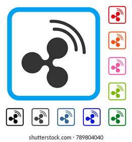 Ripple Source Signal icon. Flat gray pictogram symbol inside a blue rounded squared frame. Black, gray, green, blue, red, orange color variants of Ripple Source Signal vector.