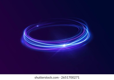 Ripple of sparkle and magic twirl with flying light glow swirl effect in night spiral flash wave power vector bright round shimmer twinkle glitter curve background element

